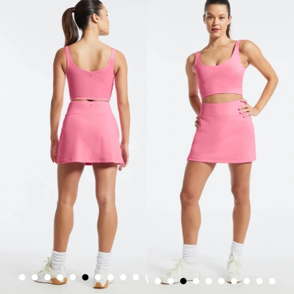All Access Carnation Pink Set: Center Stage Skort + V-Neck Tempo Crop Bra